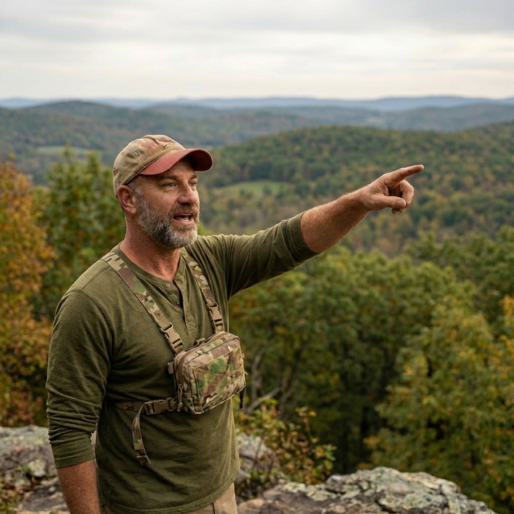 Hank pointing from the ridge