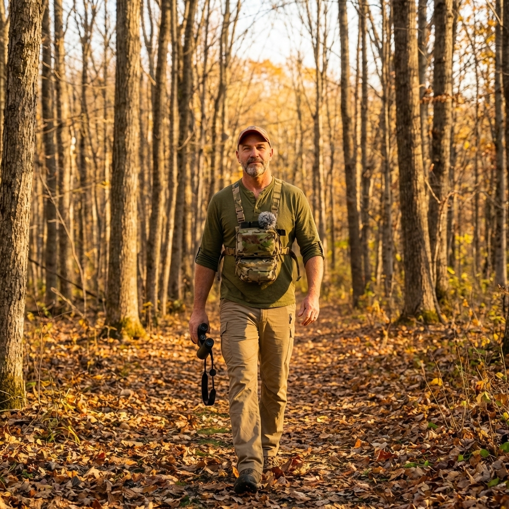 Hank walking in the forest